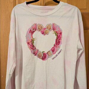 Taylor Swift Lover Pink Flower Heart Long Sleeve T-Shirt - Large